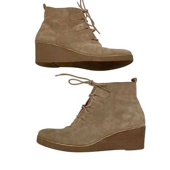 Lucky Brand Jaemma Tan Suede Leather Wedge Ankle Boots Size 8 - Picture 6 of 9